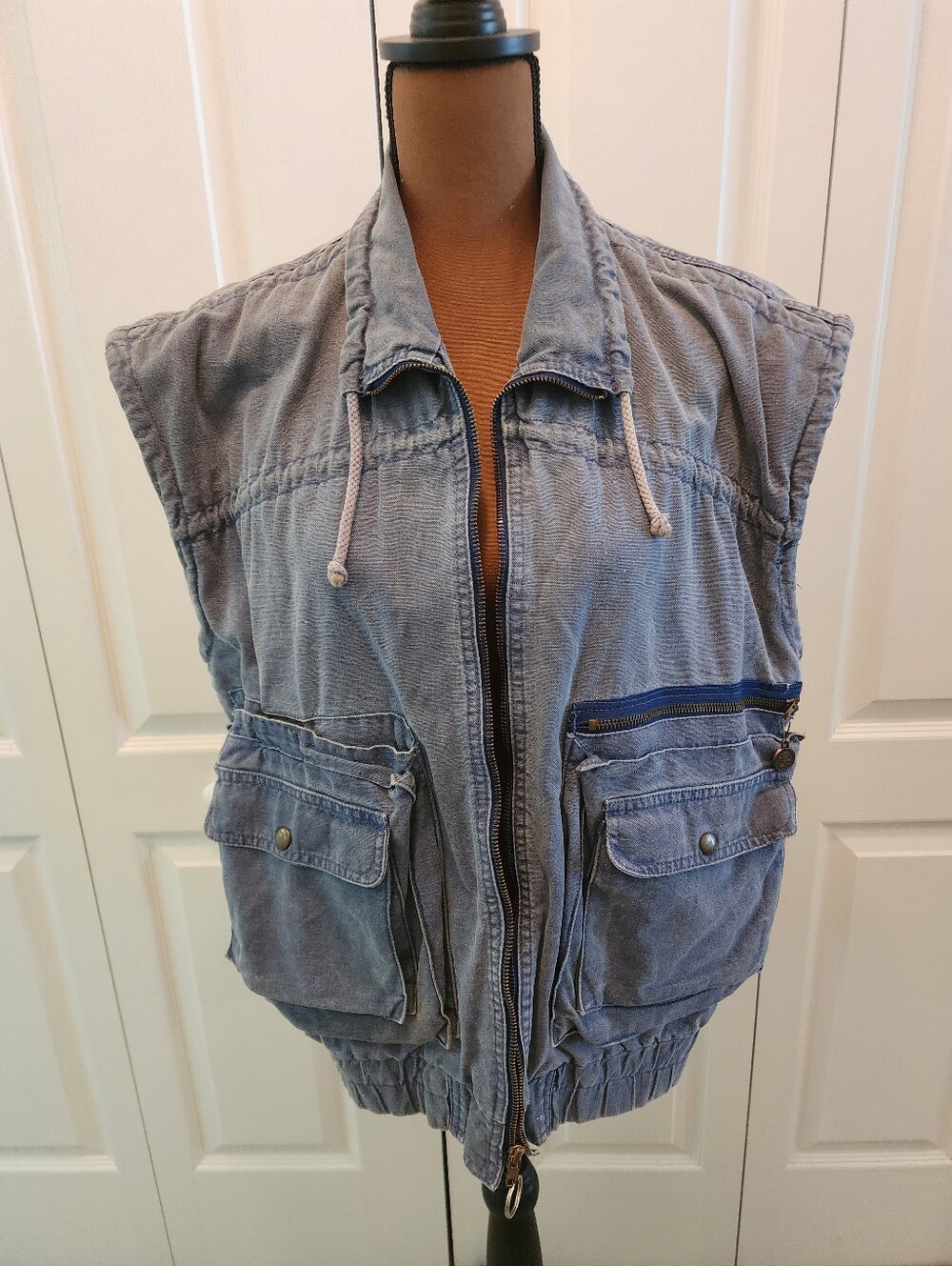 Vintage 80s Streetwear Gorpcore Light Wash Denim/Canvas Utility Cargo Vest